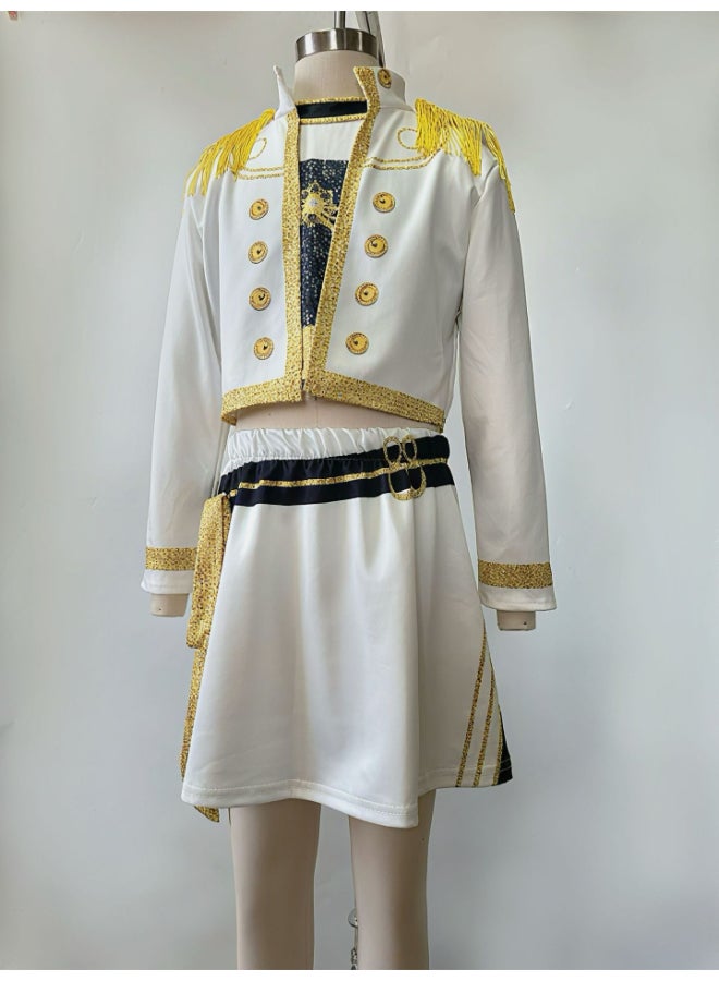 KPop Demon Hunters Mira K-Pop Demon Hunters Cosplay Costume with White and Gold Jacket, Skirt and Belt Set, Idol-Inspired Performance Outfit for Fans, Events and Costume Parties 4to5 years 110cm - Image 3